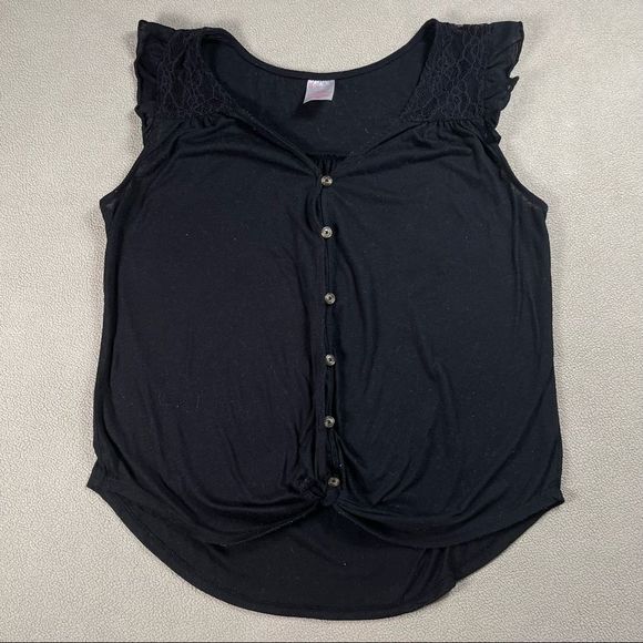 4/$32 No Boundaries📌 size large black ruffle sleeve button up lace & front knot - Picture 8 of 11